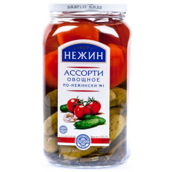 Asorti uhorky a paradajky Nižyn 920 g (pevný podiel: 460 g)