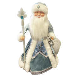 Figurka Děda Mráze v světle modo-bílé se stříbrem, s oddělením na cukrovinky a dárky, 40 cm
