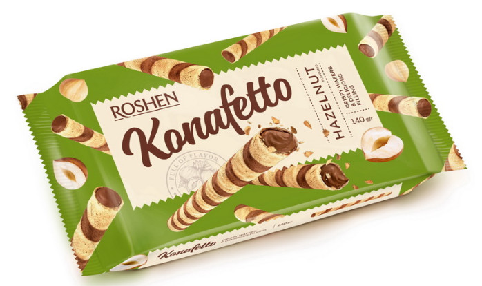 detail Oblátkové trubíčky s orechovou náplňou 140g Konafetto