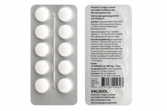 detail VALIDOL 10 tablet 7,8g