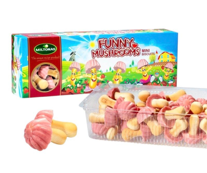 detail Jemné sušenky Houbičky s jahodovou příchutí 170g Miltonas