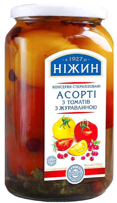 detail Nakladané paradajky s brusnicami 920 g (čistá hmotnosť 524 g) Nižin 