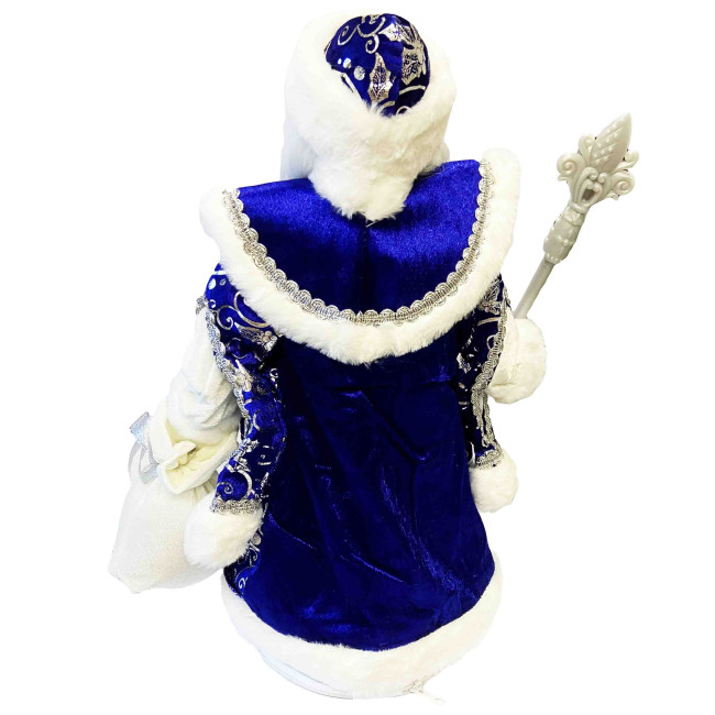 detail Figurka Děda Mráze v modro-bílé se stříbrem, s oddělením na cukrovinky a dárky, 50 cm