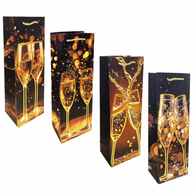 detail Dárková taška na láhev „Skleničky se šampaňským“, 35×12cm