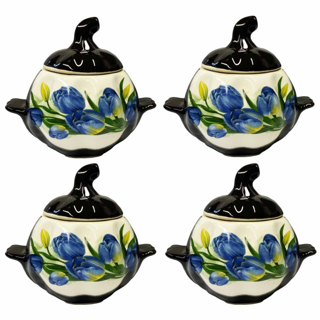 detail Keramický hrnec Modré tulipány 0,75l