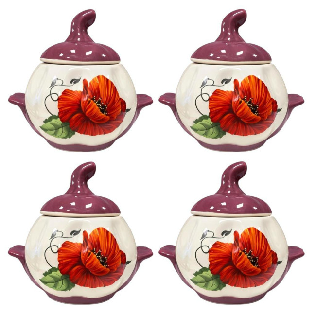 detail Keramický hrnec „Červené květy“ 0,75l