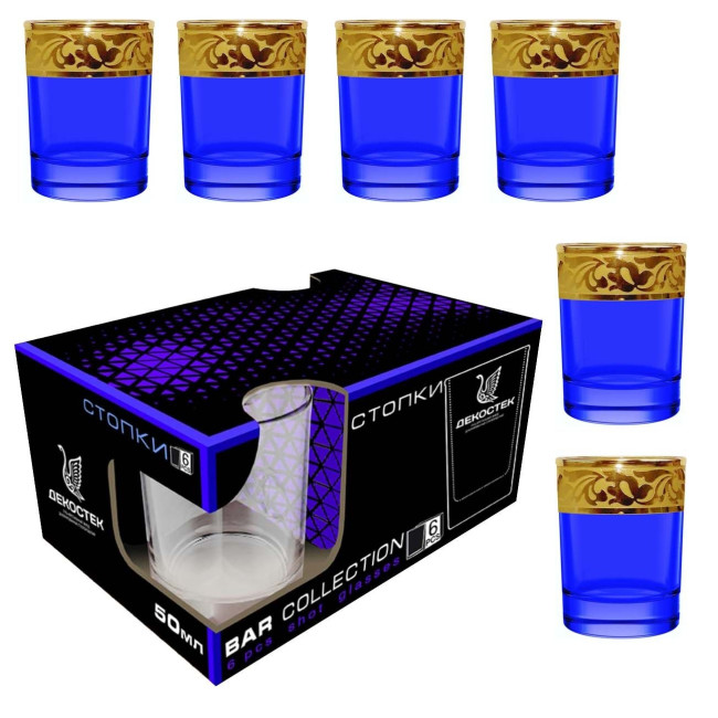 detail Sada skleniček 50 ml, 6 ks Jasmín modré Dekostek Barová kolekce