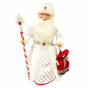nahlad Figurka Děda Mráze v bílé se stříbrem a červenou kabelkou, s oddělením na cukrovinky a dárky, 40 cm
